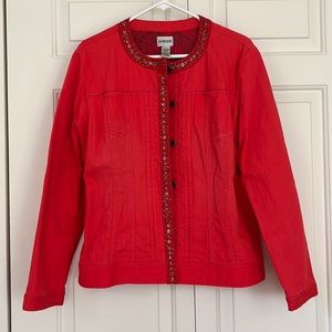 Chicos orange jacket with flecks of gold on trim